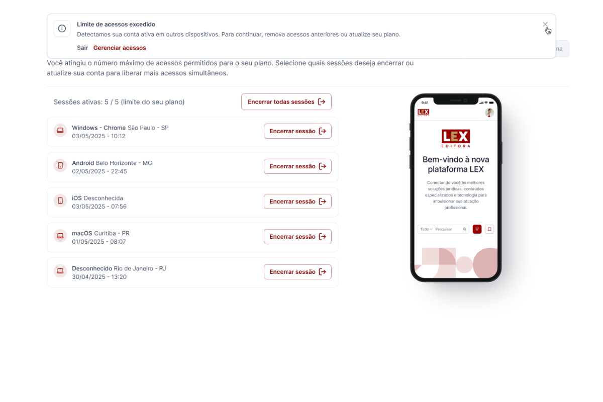LEX login management screen